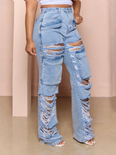 Jeans mit zerrissener Tasche und hoher Taille